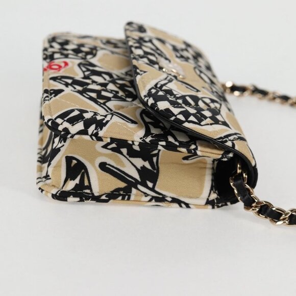 CHANEL Matelasse Checkered Flag Chain Shoulder Bag Nylon Beige CC Auth 125975M - Picture 5 of 16